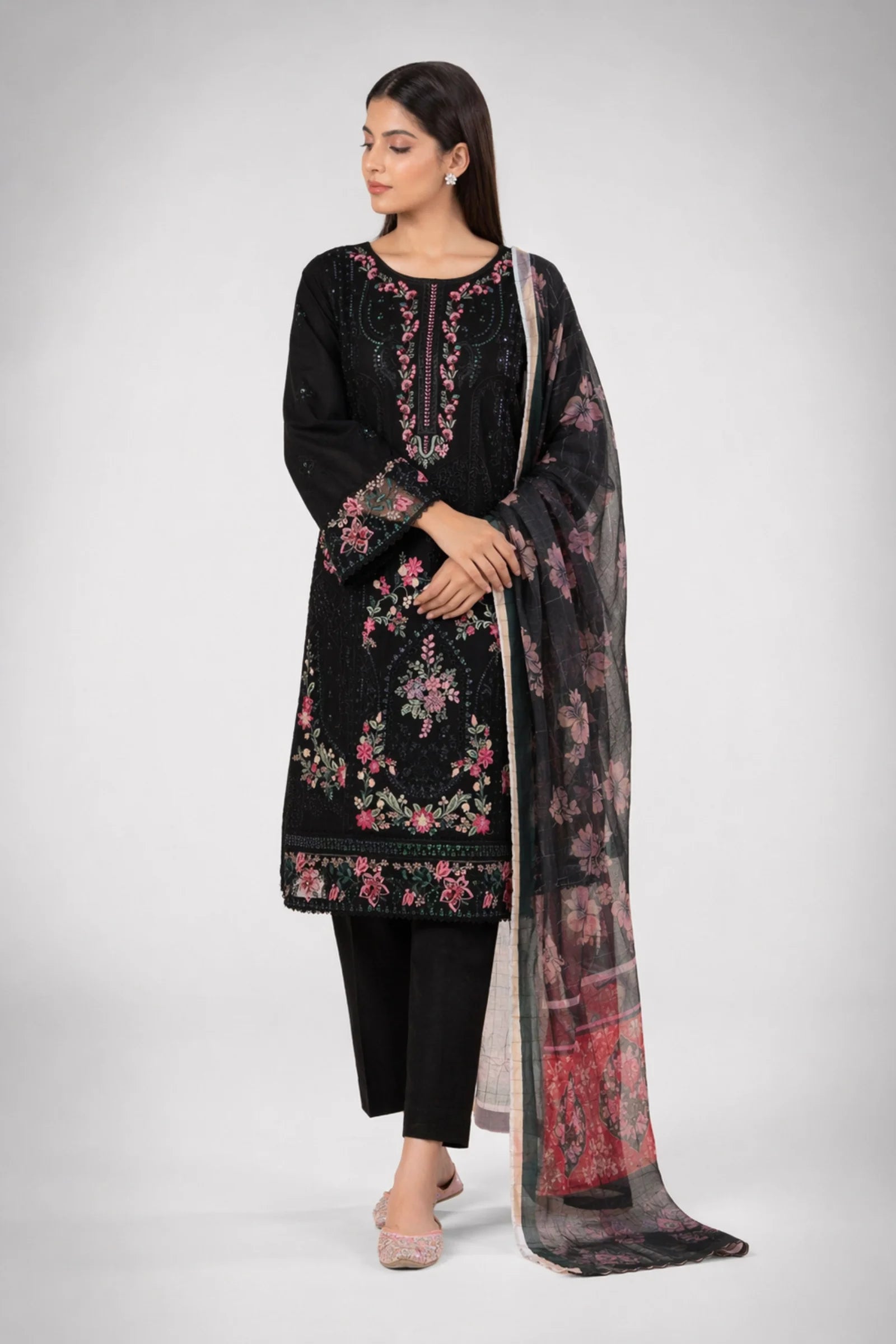 3-Piece Stitched Egyptian Cotton Doria Lawn Embroidered Suit