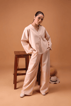Almond beige Pure Cotton Cambric Co-ord Set Summer Solids