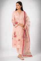 3-Piece Suit Stitched Floral Rose Embroidered Doria Lawn