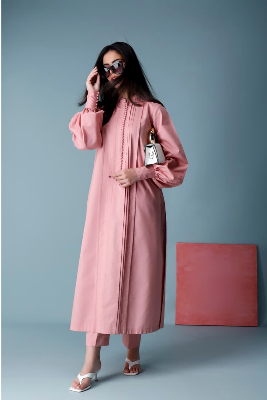 Peach Pink Pure Cotton Cambric Co-ord Set Summer Solids