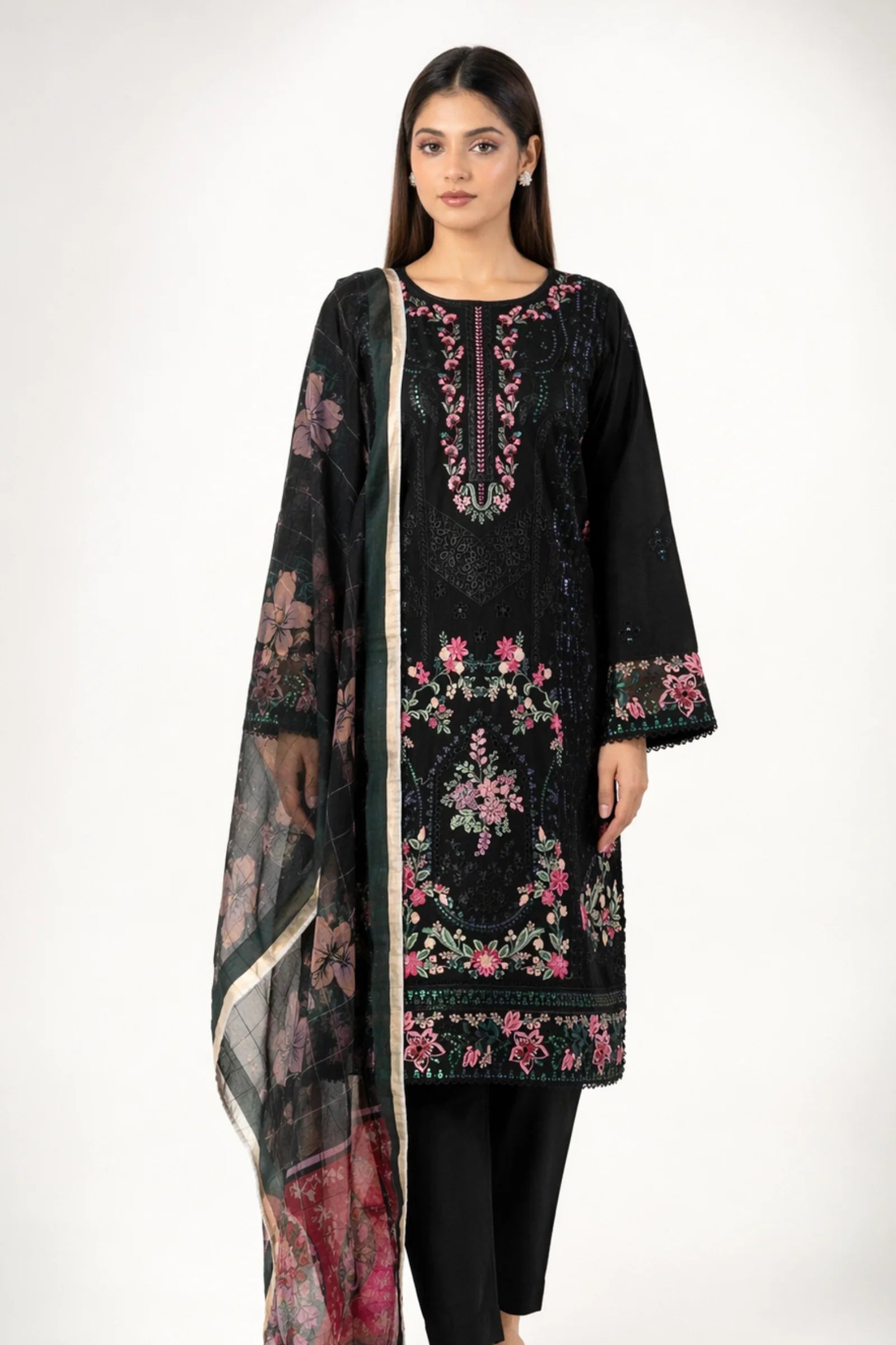 3-Piece Stitched Egyptian Cotton Doria Lawn Embroidered Suit