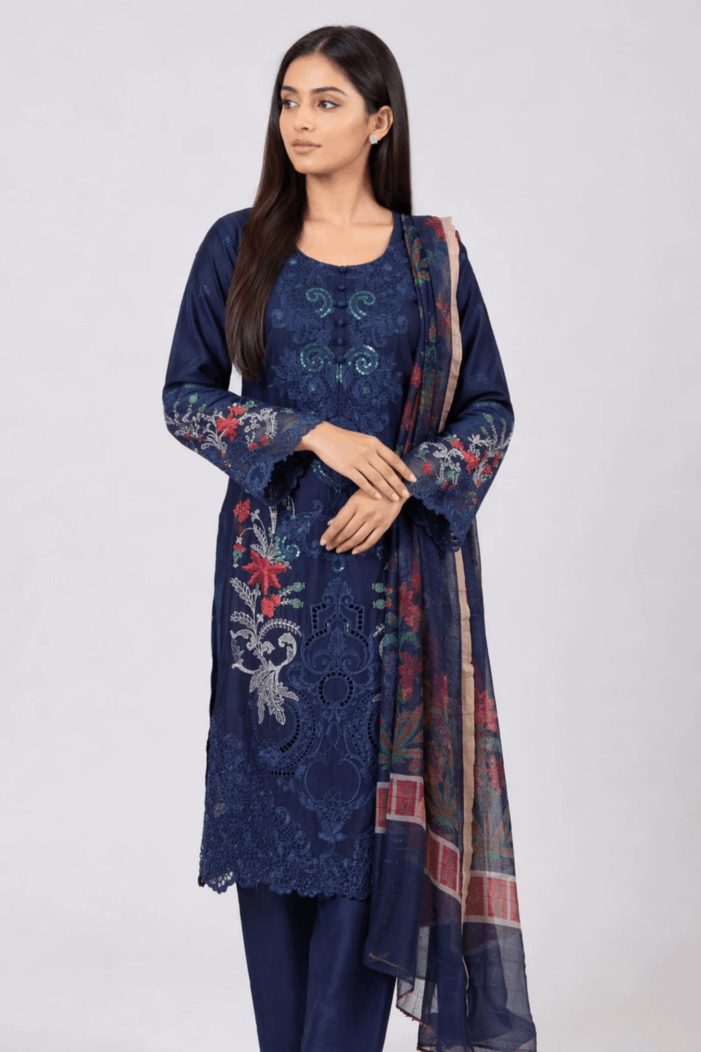 3-Piece Suit Stitched Floral Embroidered Cotton Doria Lawn