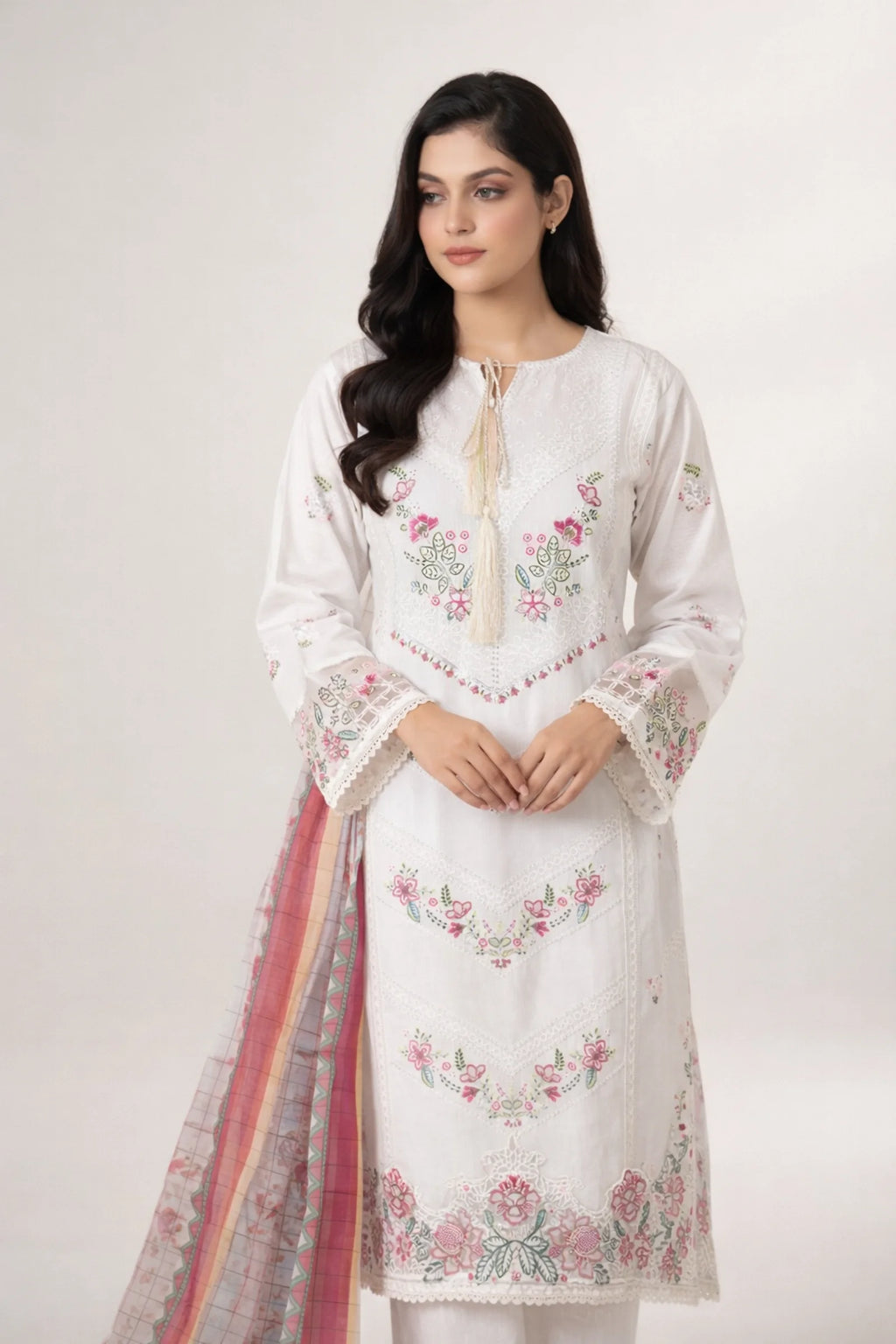3-Piece Stitched Floral Thread Embroidery Doria Lawn