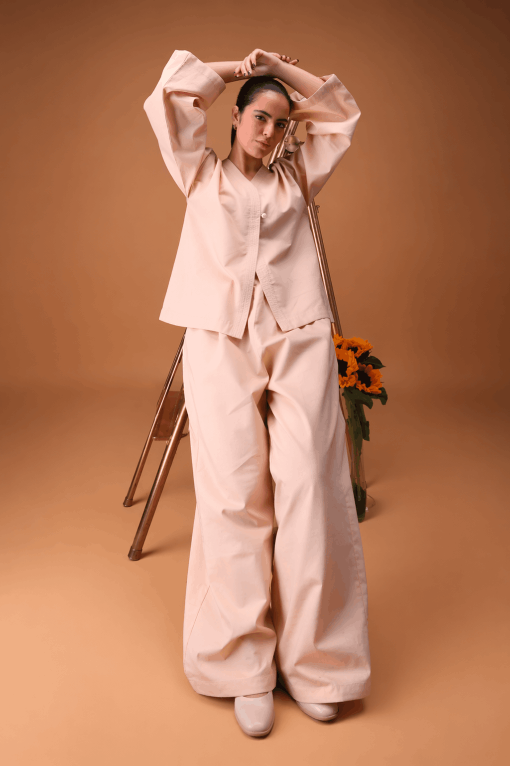 Almond beige Pure Cotton Cambric Co-ord Set Summer Solids