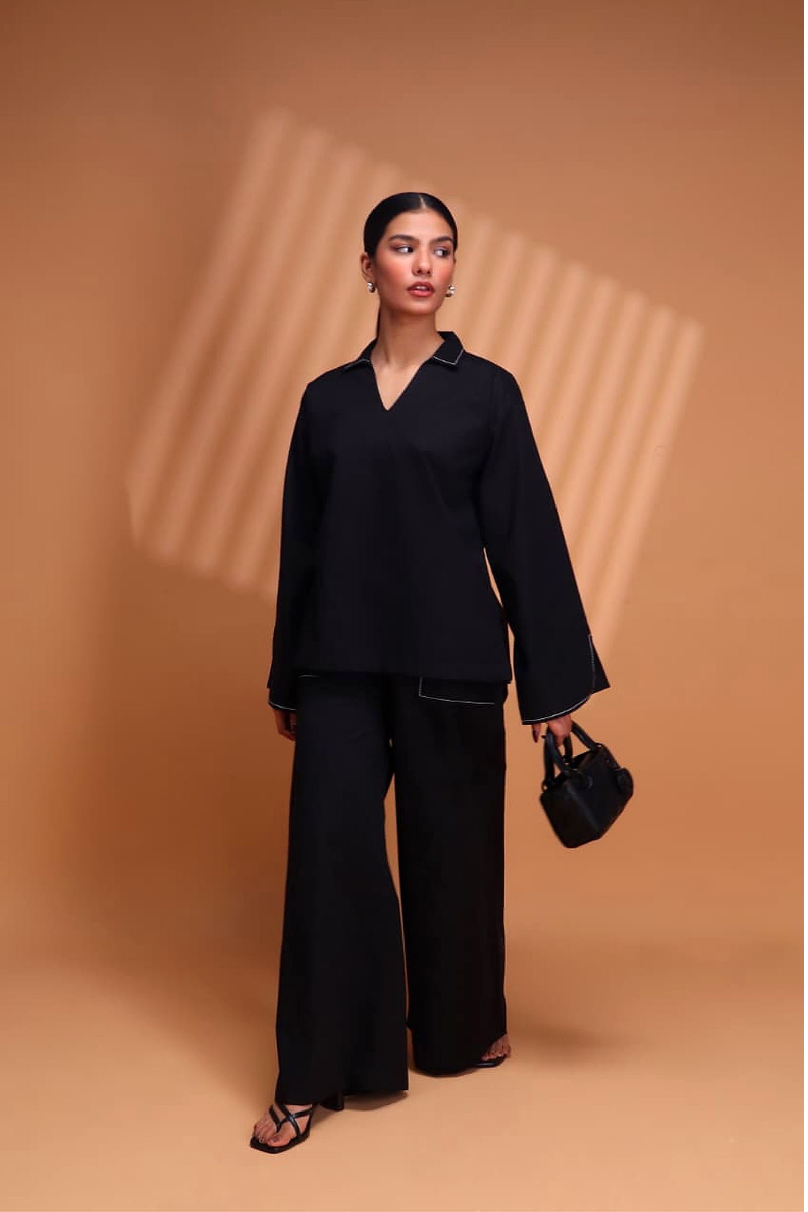 Black Pure Cotton Cambric Co-ord Set  Summer Solids
