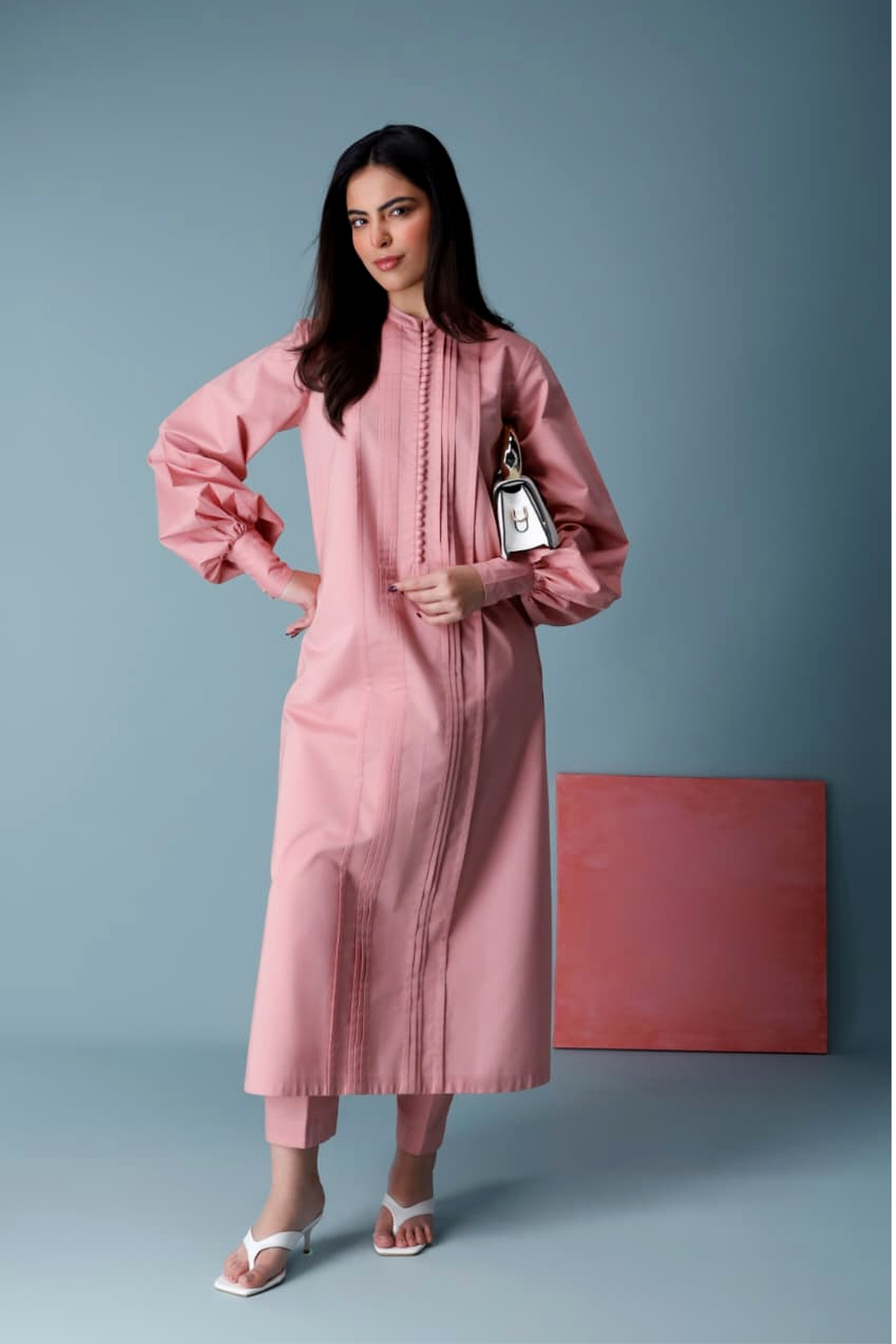 Peach Pink Pure Cotton Cambric Co-ord Set Summer Solids