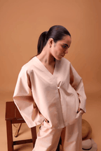 Almond beige Pure Cotton Cambric Co-ord Set Summer Solids