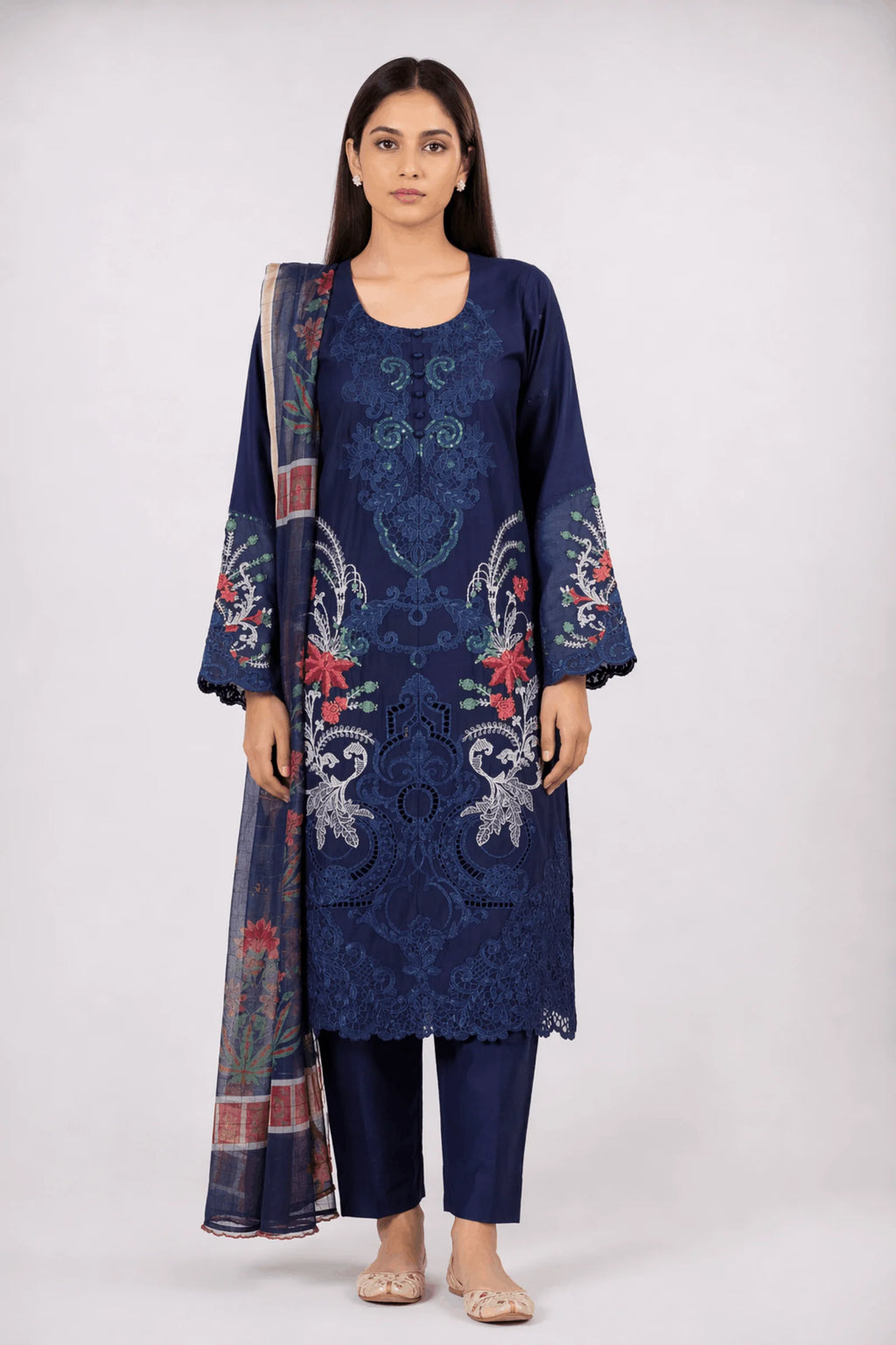 3-Piece Suit Stitched Floral Embroidered Cotton Doria Lawn