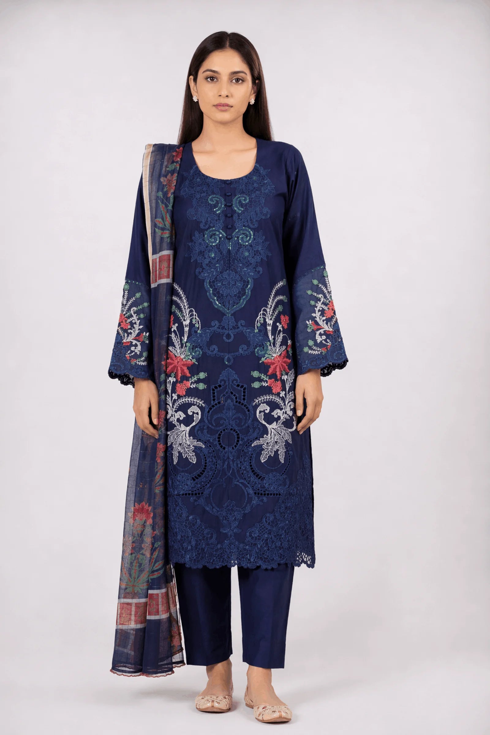 3-Piece Suit Stitched Floral Embroidered Cotton Doria Lawn