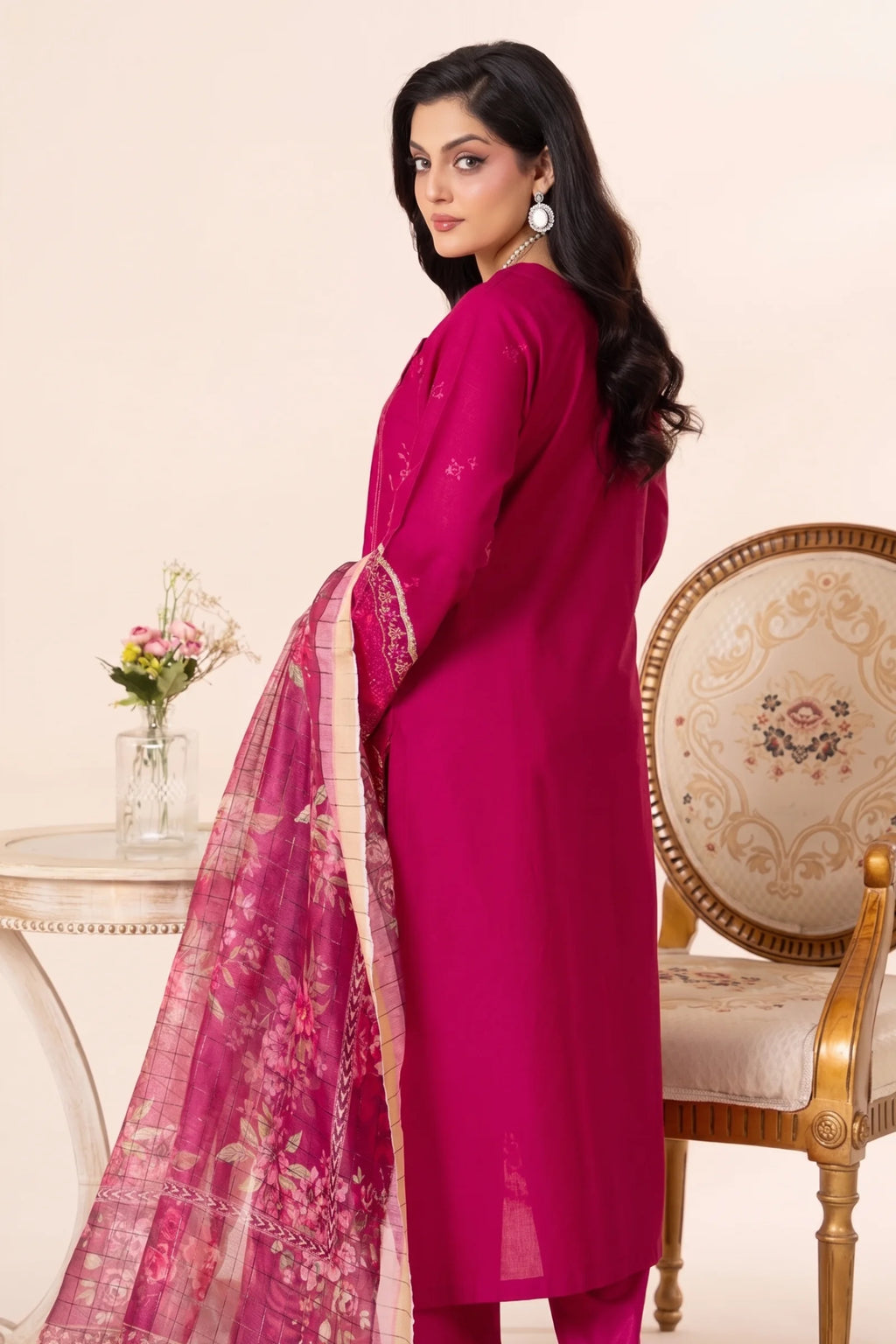 3-Piece Stitched Gold Zari & Sequin Embroidered Doria Lawn