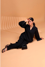 Black Pure Cotton Cambric Co-ord Set  Summer Solids