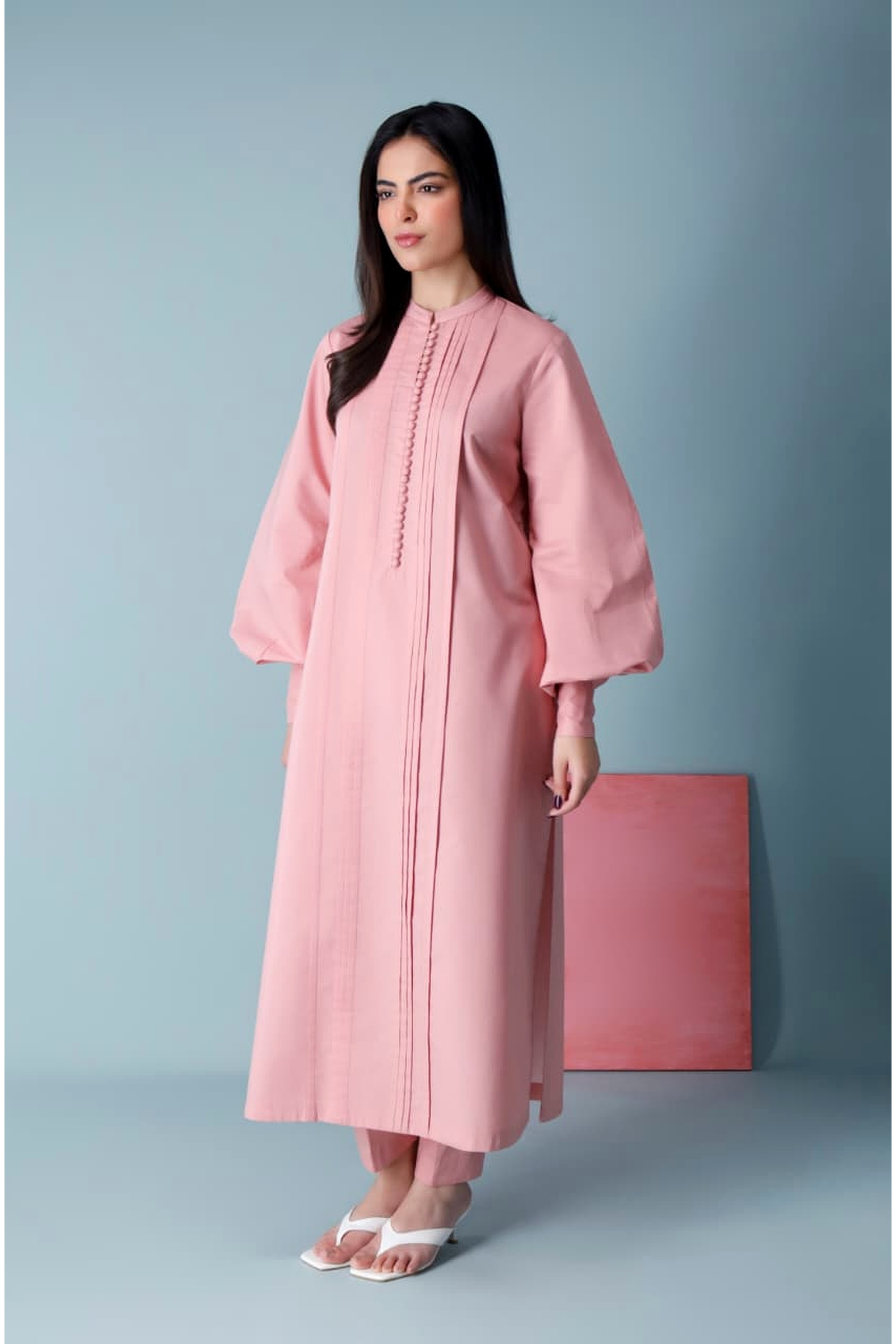 Peach Pink Pure Cotton Cambric Co-ord Set Summer Solids