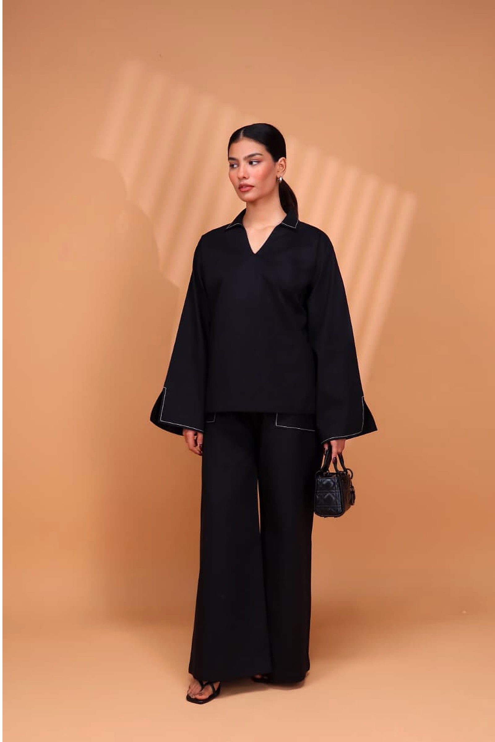 Black Pure Cotton Cambric Co-ord Set  Summer Solids
