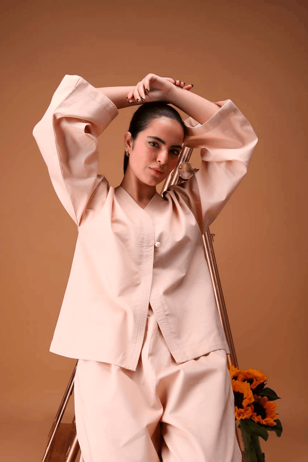Almond beige Pure Cotton Cambric Co-ord Set Summer Solids