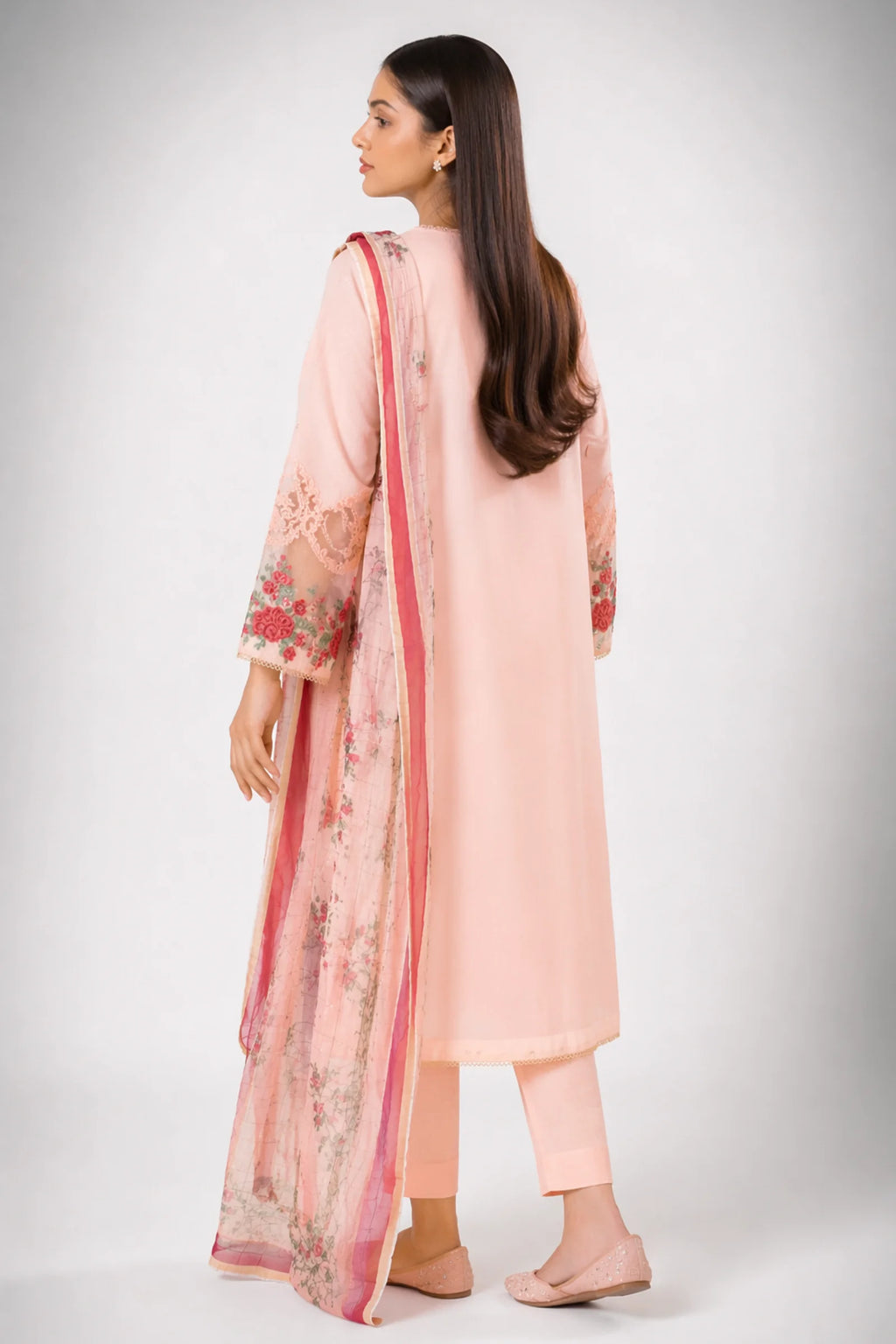 3-Piece Suit Stitched Floral Rose Embroidered Doria Lawn