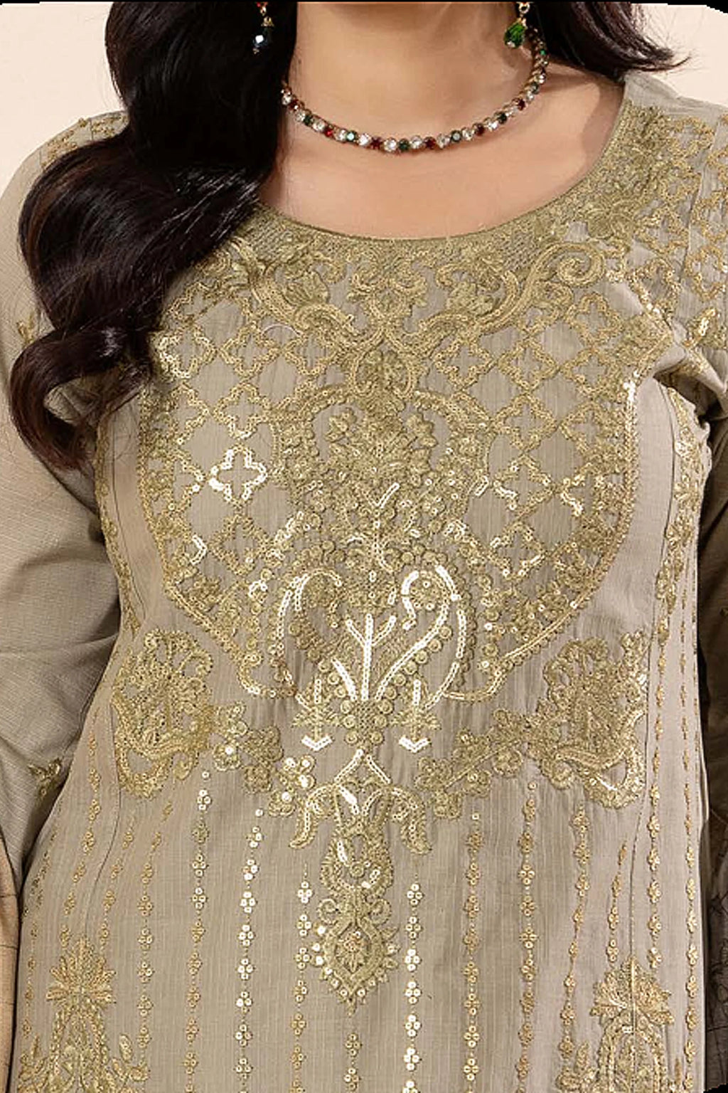 3-Piece Stitched Gold Zari & Embroidered Doria Lawn